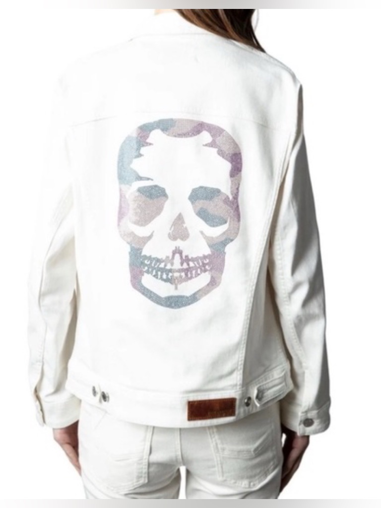 Zadig & Voltaire Kase Denim Camo Skull Blanc-Denim Jacket Size Small